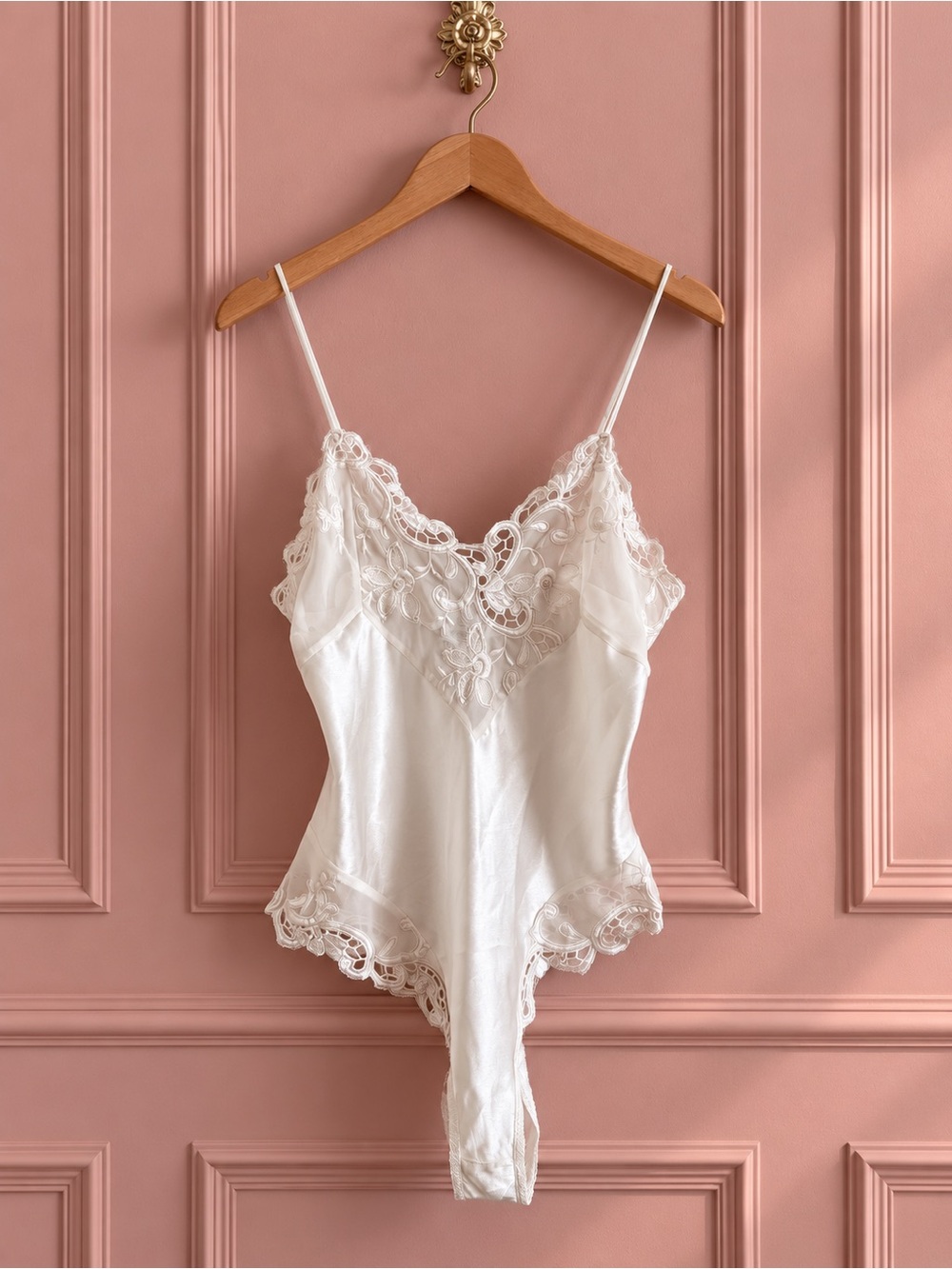 Vintage Vanity Fair Ivory Lace-Trim Satin Bodysuit
